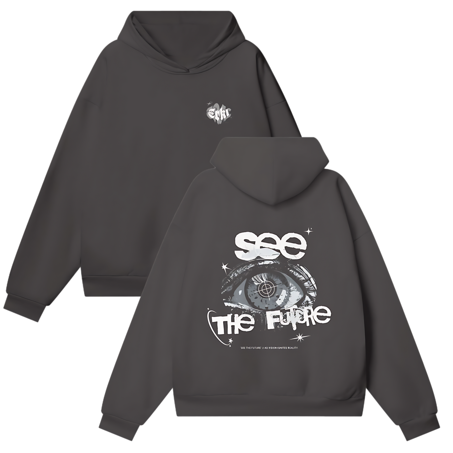 SEE THE FUTURE Oversized Charcoal Hoodie [[DREAMS. Collection]]